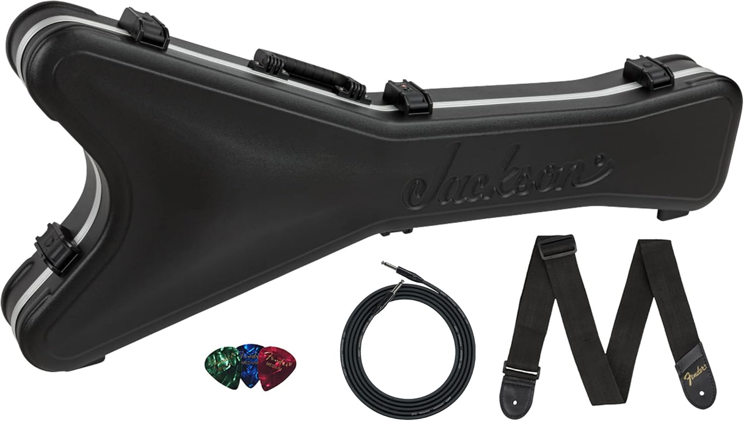 Jackson King V/Rhoads Multi-fit Molded Case Bundle with Guitar Cable, Guitar Strap, and Picks