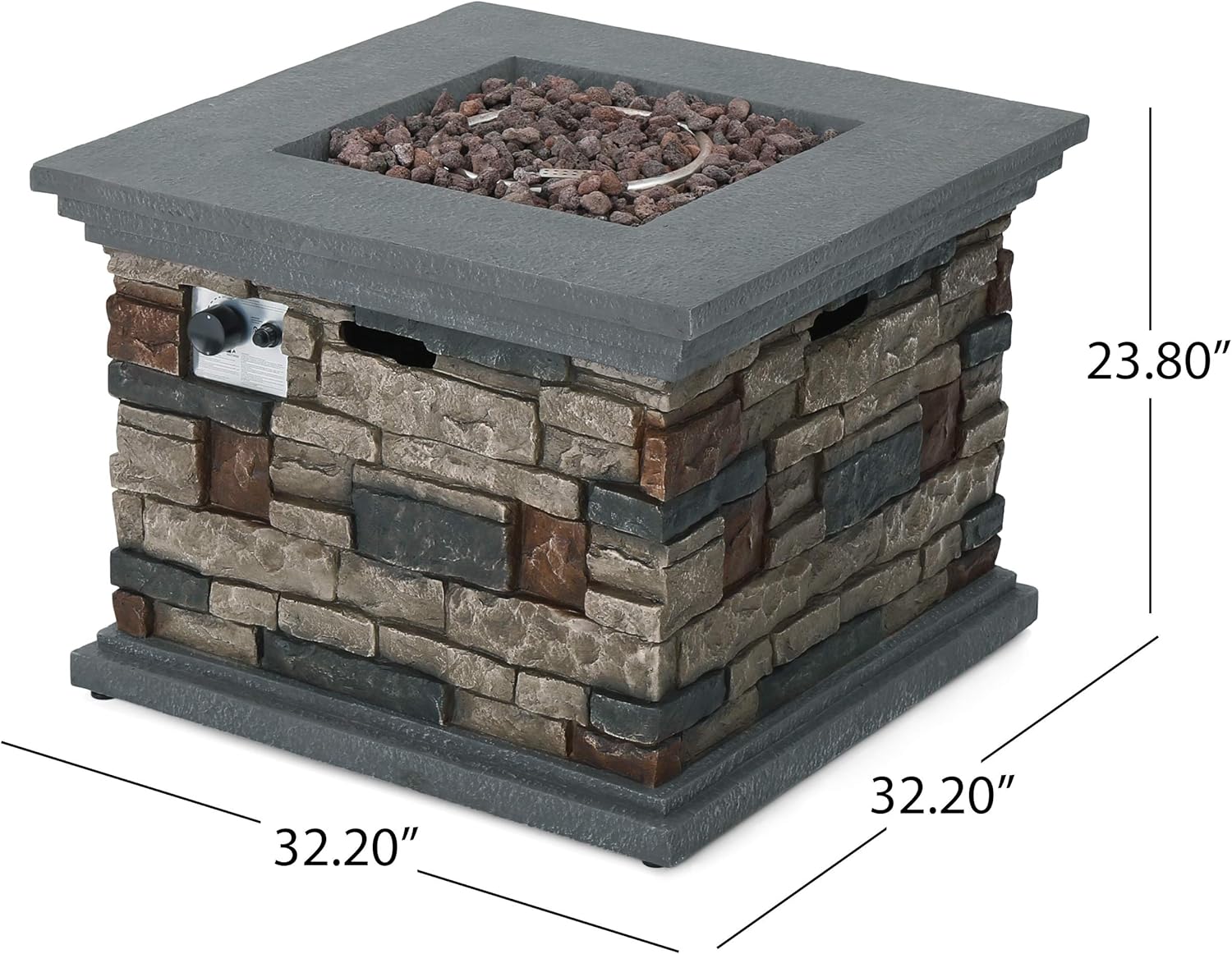 Christopher Knight Home Chesney Magnesium Oxide Square Gas Fire Pit, Stone Finish