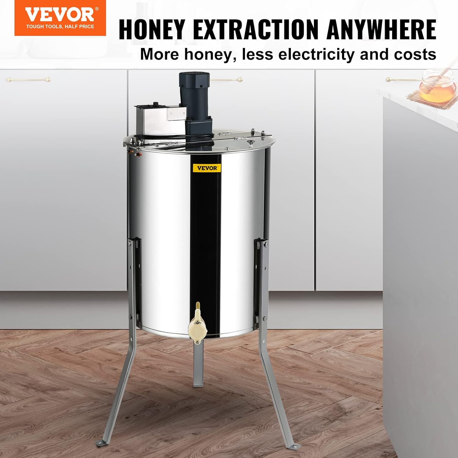 VEVOR Electric Honey Extractor, 4/8 Frame Stainless Steel Beekeeping Extraction, Honeycomb Drum Spinner with Transparent Lid, Apiary Centrifuge Equipment with Height Adjustable Stand, Silver