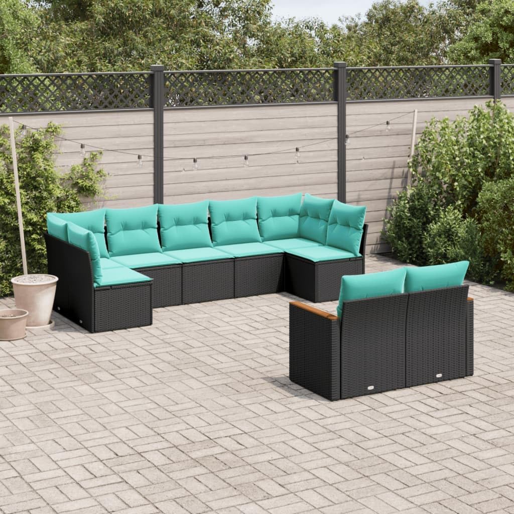 Black and Blue Modular 9-Piece Patio Sofa Set with Cushions for Outdoor Lounge Garden Balcony Furniture, Weather Resistant and Configurable Seating