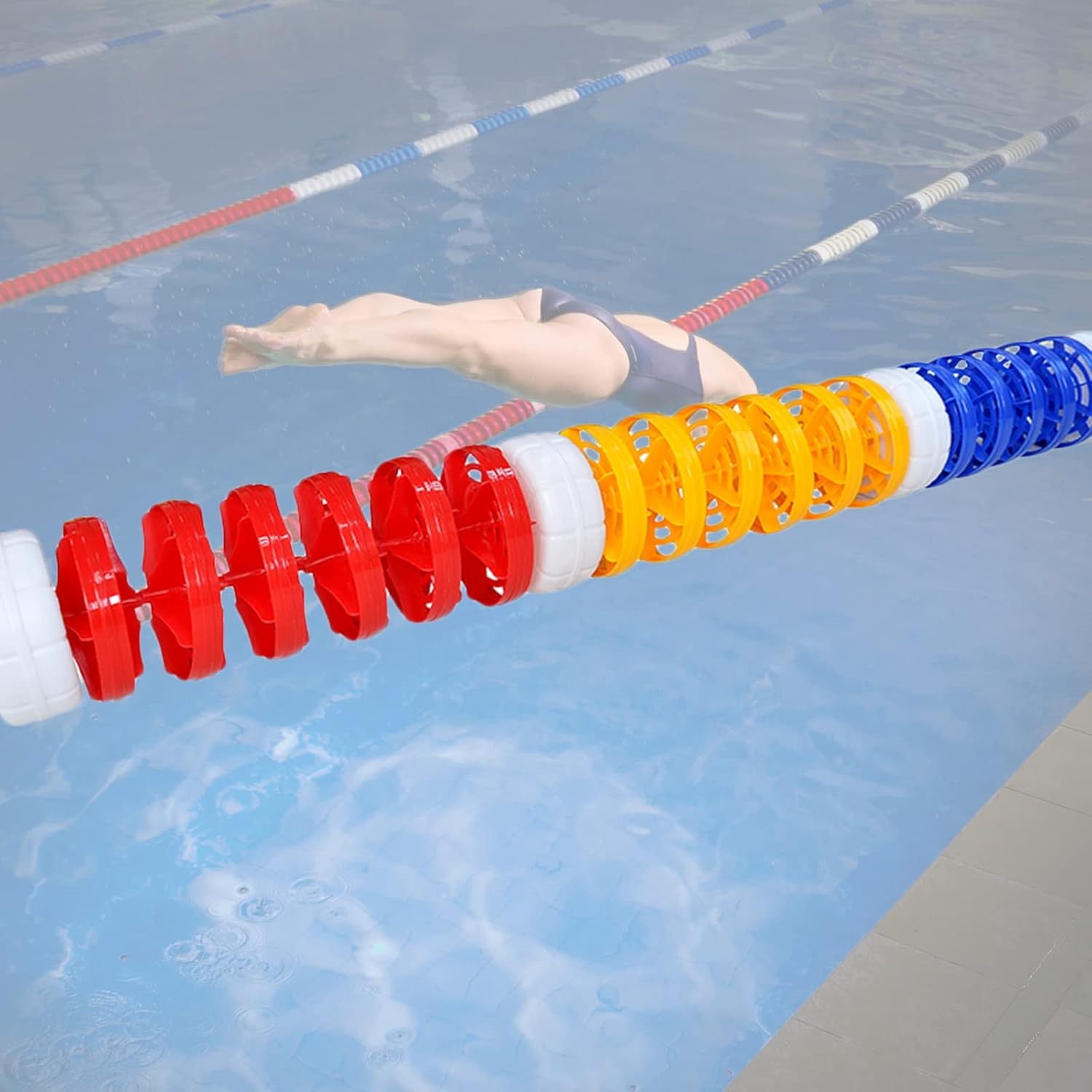 Floating Cordon Pool Safety Divider Pool Rope with Floats, Safety Pool Divider/Bright Red Yellow Blue White Floting Kit Cord for Large Swimming Pools Shallow Deep Water, 1-16m, Easy to Hookup (S