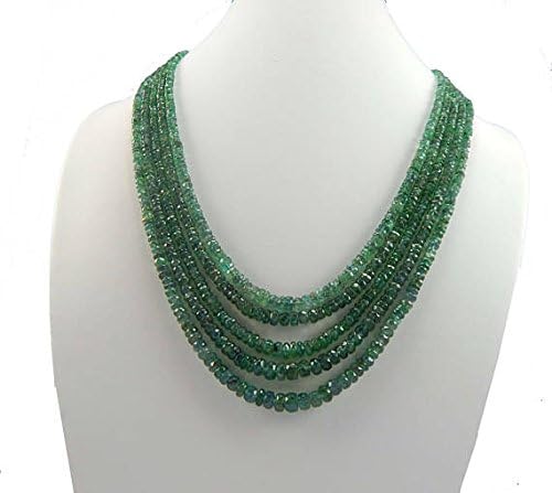emerald Necklace 17 inch Long size 3-6 mm Rondelle Faceted Green Beads 5 strands Necklace