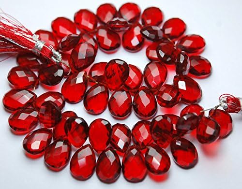 20 matched pair.ruby red quartz micro faceted pear briolette,10x14mm