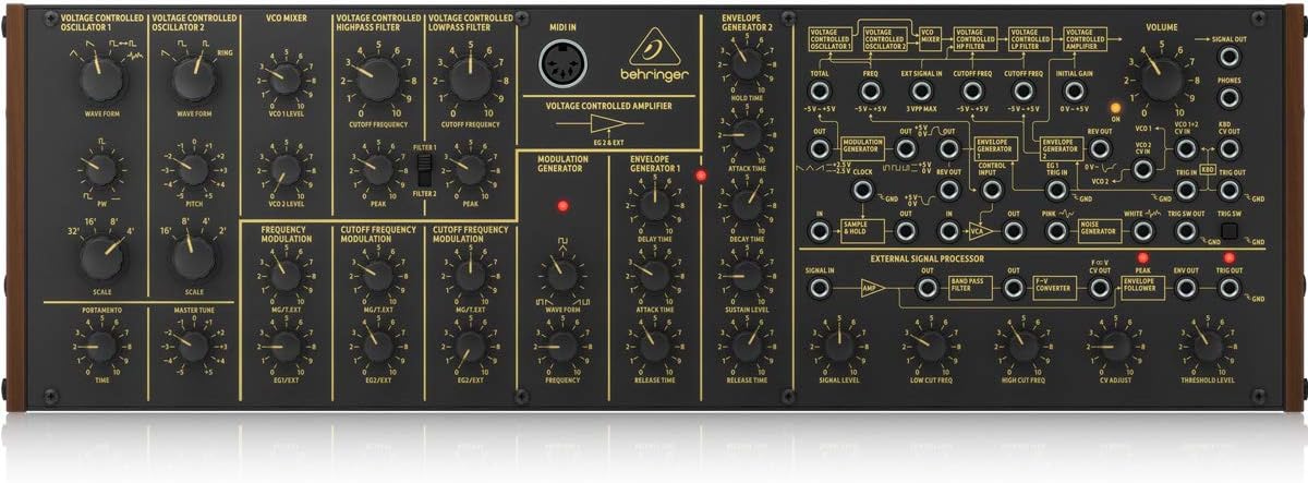 Behringer K-2 Analog and Semi-Modular Synthesizer with Dual VCOs, Ring Modulator, External Signal Processor, 16-Voice Poly Chain and Eurorack Format