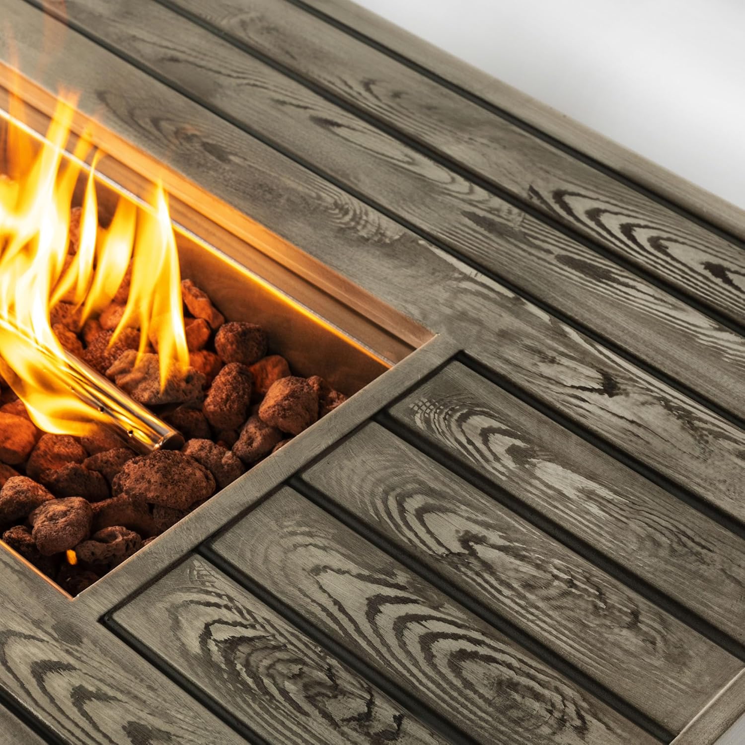 54inch Outdoor Fire Table Steel Fire Pit Table with Wood Grain