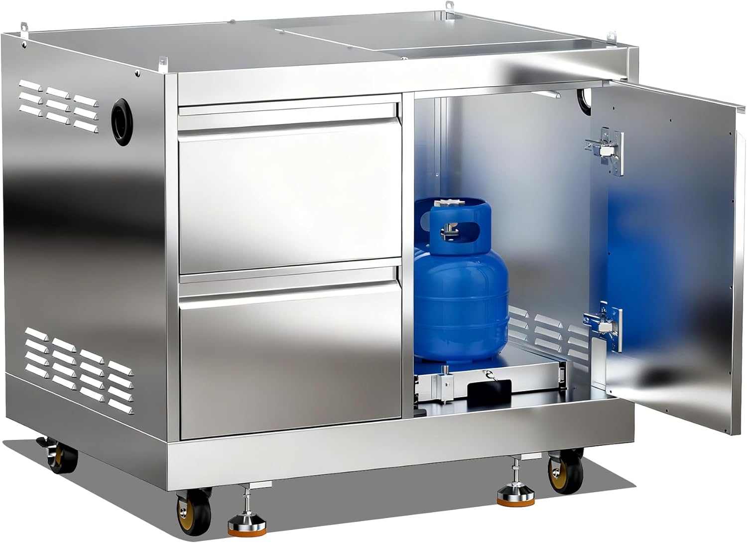 BODEGA Stainless Steel Outdoor Kitchen Cabinets, Modular 30'' Propane Gas Grill Storage with Weatherproof 2 Drawers & Gas Tank Compartment, Kitchen BBQ Drawer Cabinet for Outdoor Kitchen BBQ Island.