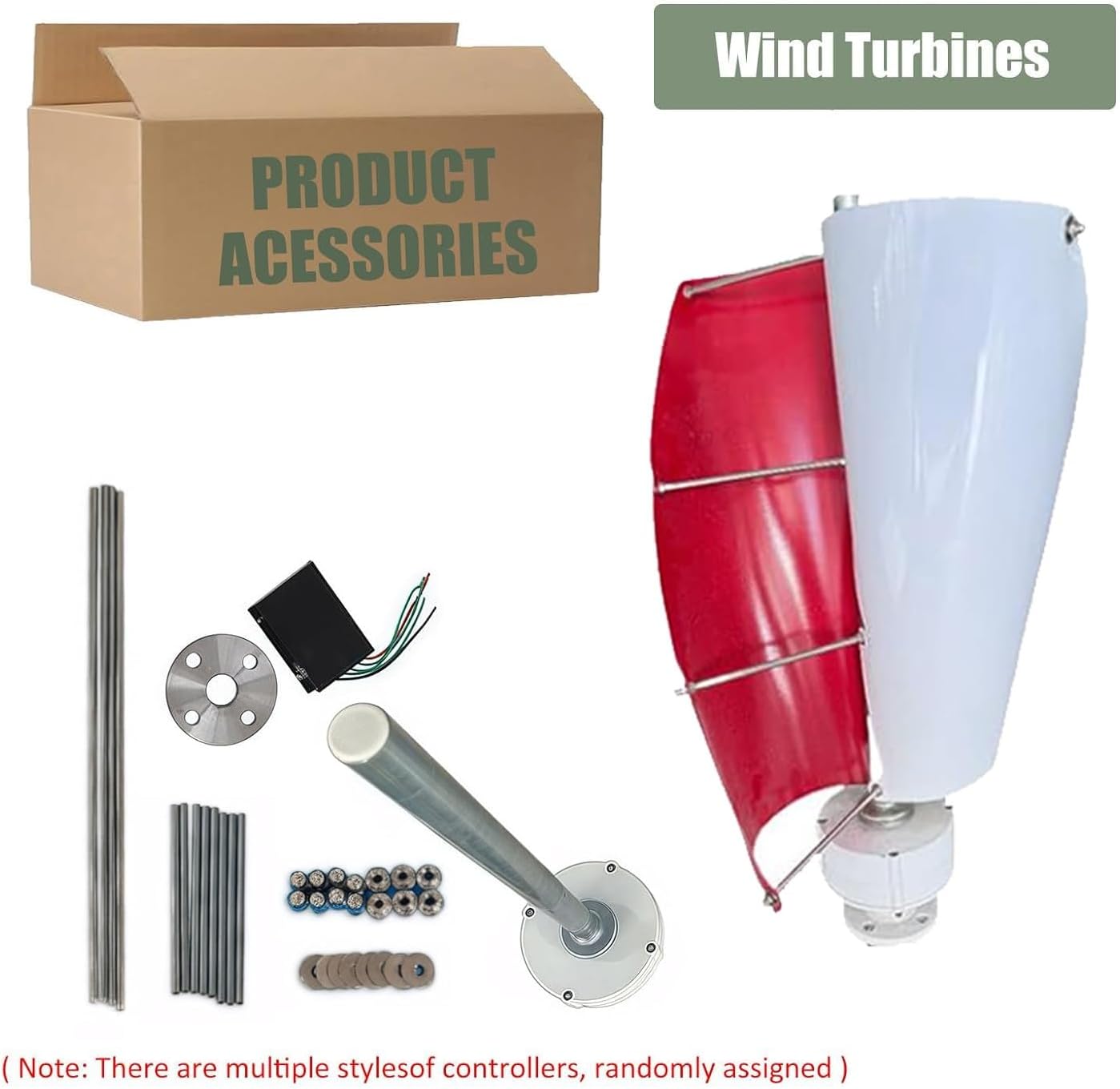 16000W Magnetic Levitation Vertical Axis Wind Turbine Generator Kit with MPPT Controller for Home, Street Lighting, Boat - 12V Red Wind Power Solution