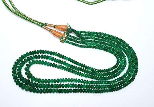 finest 3 line natural emerald faceted rondelle necklace, emerald faceted rondelle beads, 2.50-5.50 mm, 15