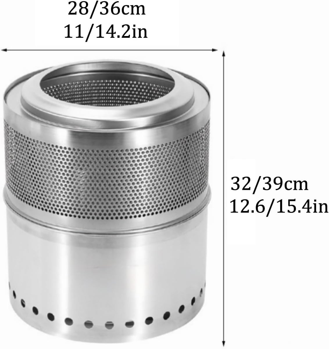Stainless Steel Fire Pit Metal Burn Barrel Wood Burning Bonfire Incinerator Portable Burn Barrels Outdoor Fire Pits Burning Table for Camping Garden.(Holes-36x39CM/14.2x15.4IN)
