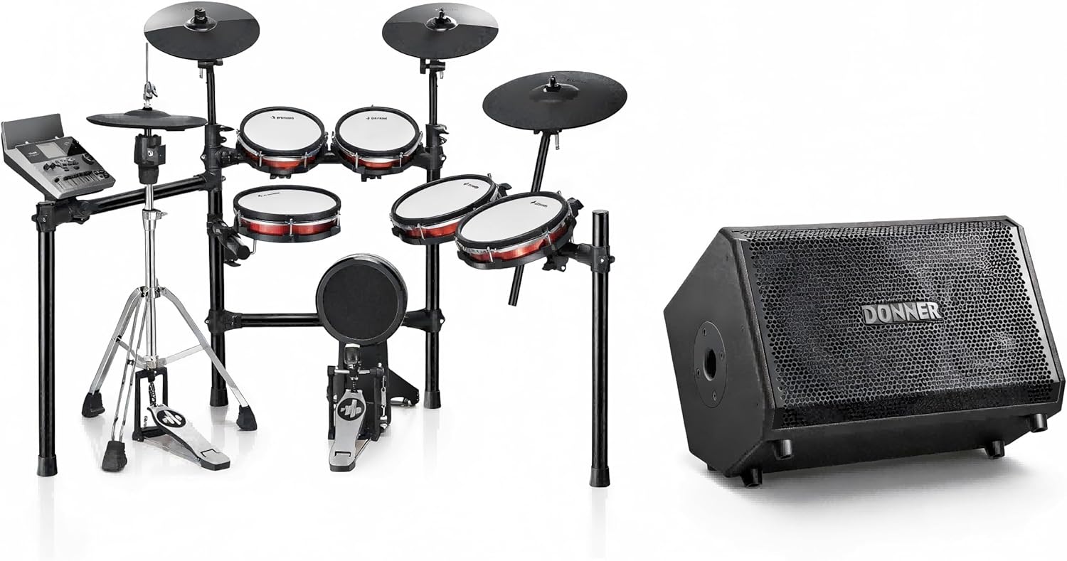 Donner Electric Drum Amp 200W, Peak Power 1000-Watt Wireless Professional & Donner Electric Drum Set, DED-300 Pro Electronic Drum Kit Quiet with Triple Zone Ride