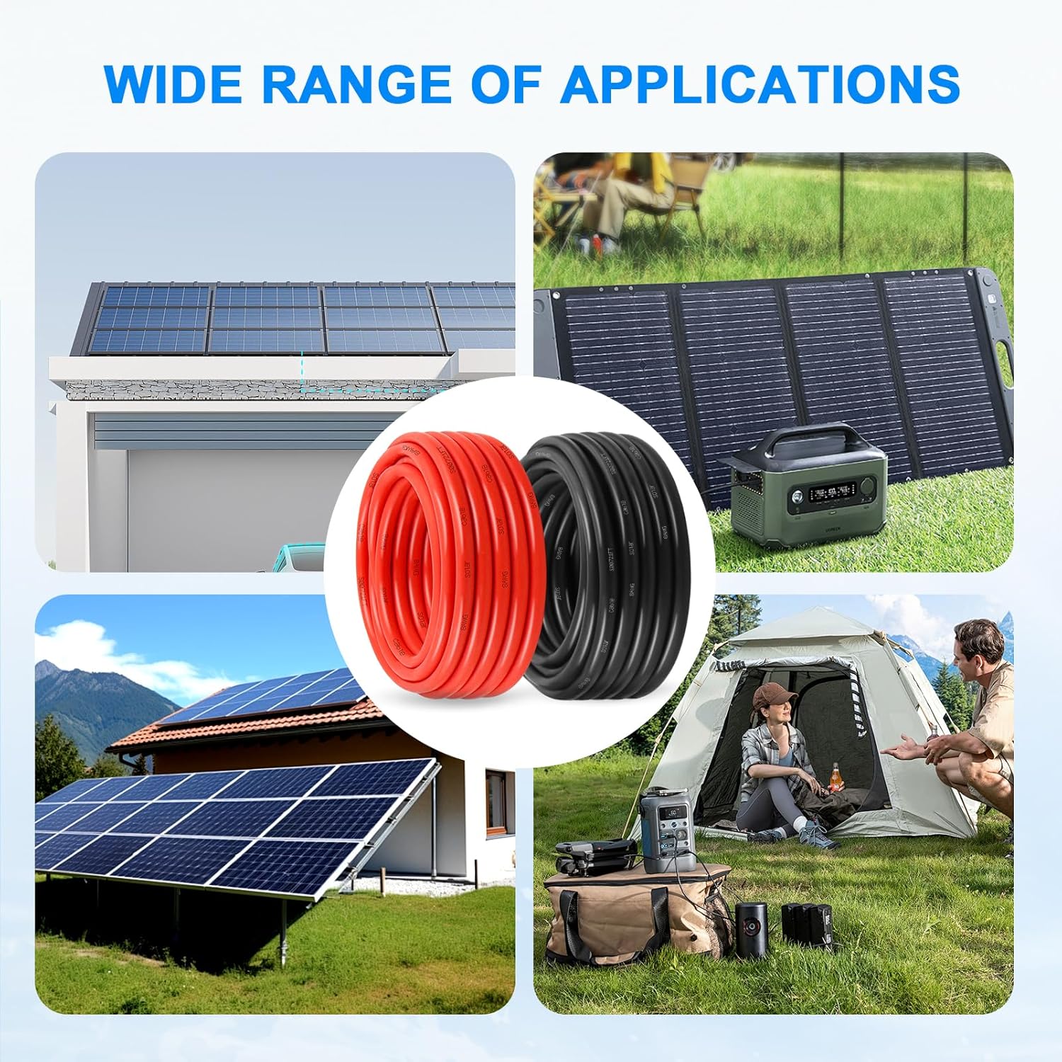 XRDS -RF 8AWG Solar Panel Wire 10mm², 2 Pack 200FT Red & Black Solar Extension Cable, PV Wire with Tinned Copper, Sunlight & UV Resistant, for Solar Panel, RV, Inverter, Battery, Off-Grid Systems
