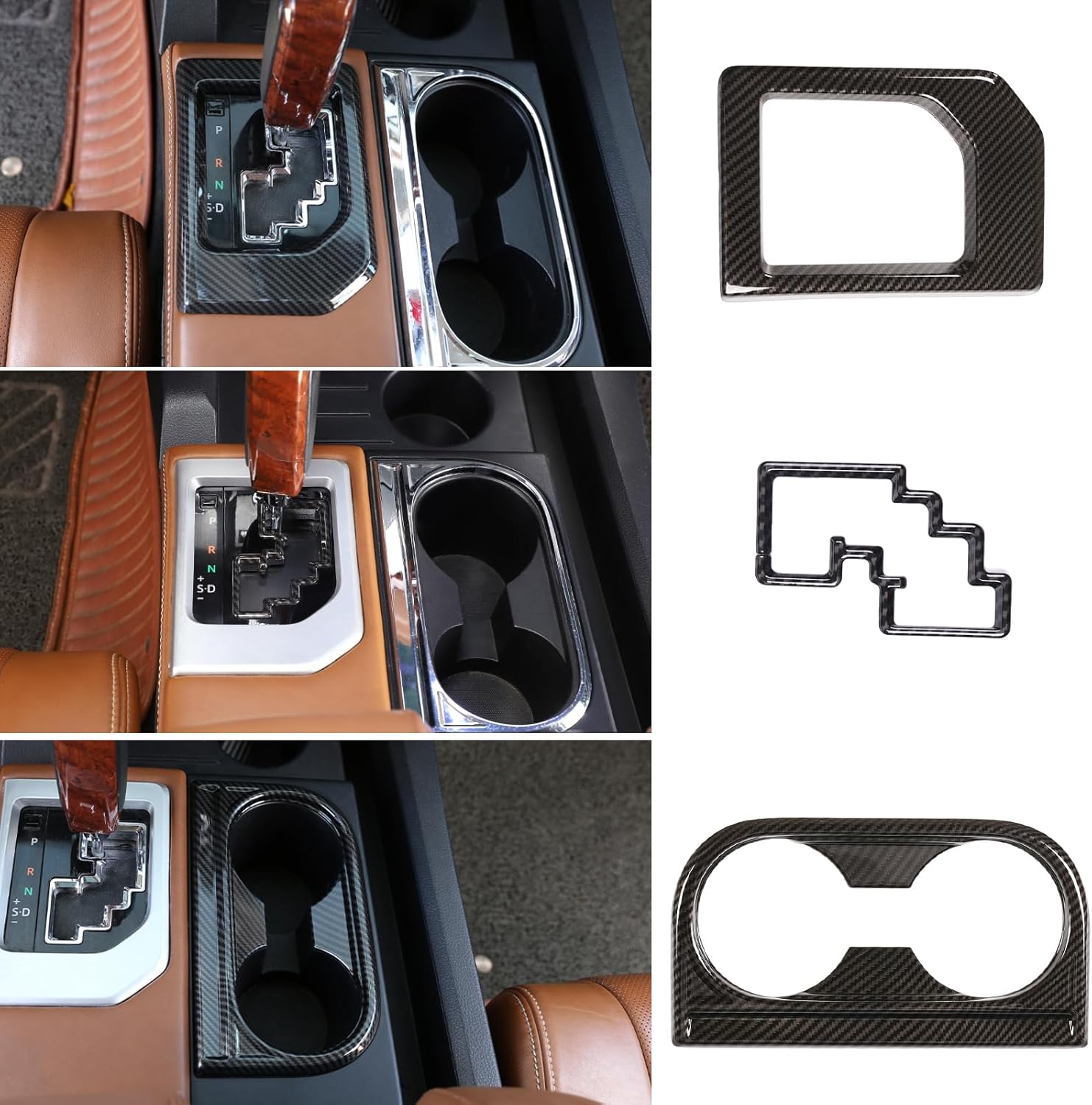 Aunginsy Cup Holder, Gear Shifter & Shift Gate Track Trim Rings Compatible with Toyota Tundra 2014-2021, 3PCS Car Central Control Gear Shift Box Decoration Frame Kit Protection Cover ABS Accessories