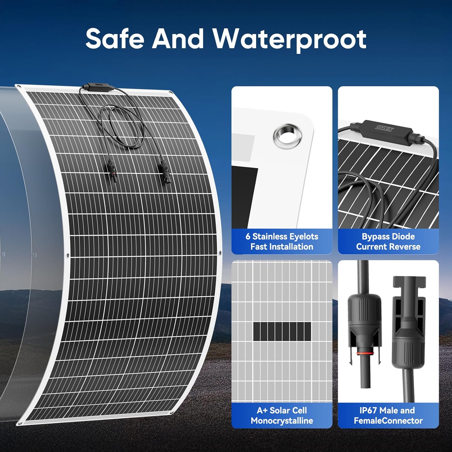 200 Watt Flexible Solar Panel 23% High Efficiency 12v Monocrystalline Lightweight Semi Flexible Bendable Off-Grid Charger for Rv Boat Uneven Surfaces (200w*6)