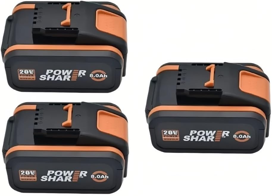 20V Li-Ion Replacement Battery - Compatible with Worx WA3551 WA3551.1 WA3553 WA3641 WX373 WX390 WG169 Cordless Power Tools Impact Wrench Blower Electric Screwdriver(3pcs-8.0ah)
