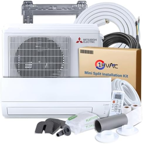 Mitsubishi 12000 BTU 20 SEER2 HX-Series Mini Split Heat Pump System with 15ft Line Set & Installation Kit - R454B Single Zone | High Efficiency Wall Mounted Ductless AC/Heating Unit