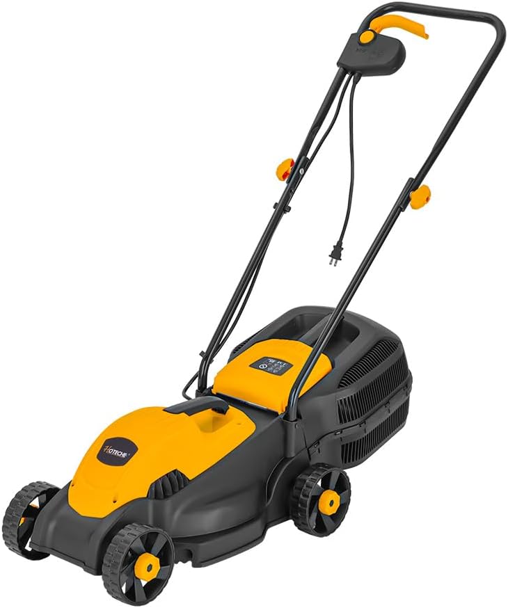 Hoteche 10-Amp Corded Electric Lawn Mower - 12.6 Inch Cutting Width, 30L Grass Bag, 3 Height Adjustments (1
