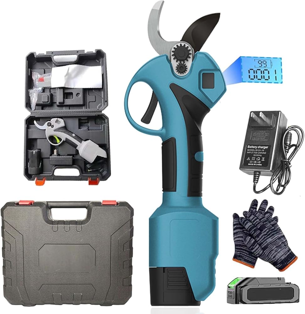 Garden Electric Pruning Shears with Battery ＆ Charger, Cutting Diameter Cordless Power Pruner with Lcd Display, Brushless Motor Pruning Shears with 2000mah*2 Rechargeable Batteries (Gray+battery*2)