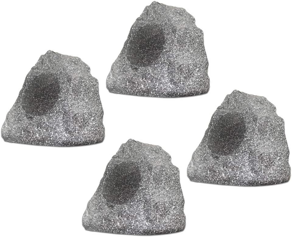 Theater Solutions 4R4G Outdoor Granite Rock 4 Speaker Set for Deck Pool Spa Patio Garden