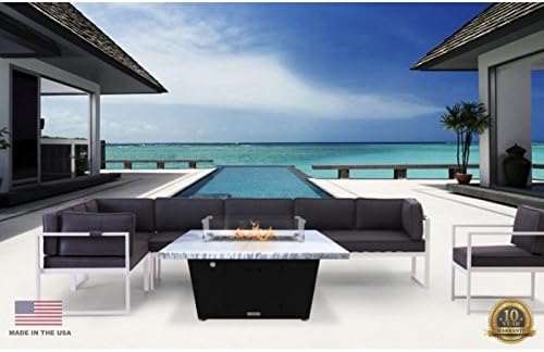 COOKE Palisades Rectangular Fire Pit Table - 44x36 - Chat Height - Natural Gas - Brushed Aluminum Top with 3cm Edge - Grey Texture Powdercoat Base