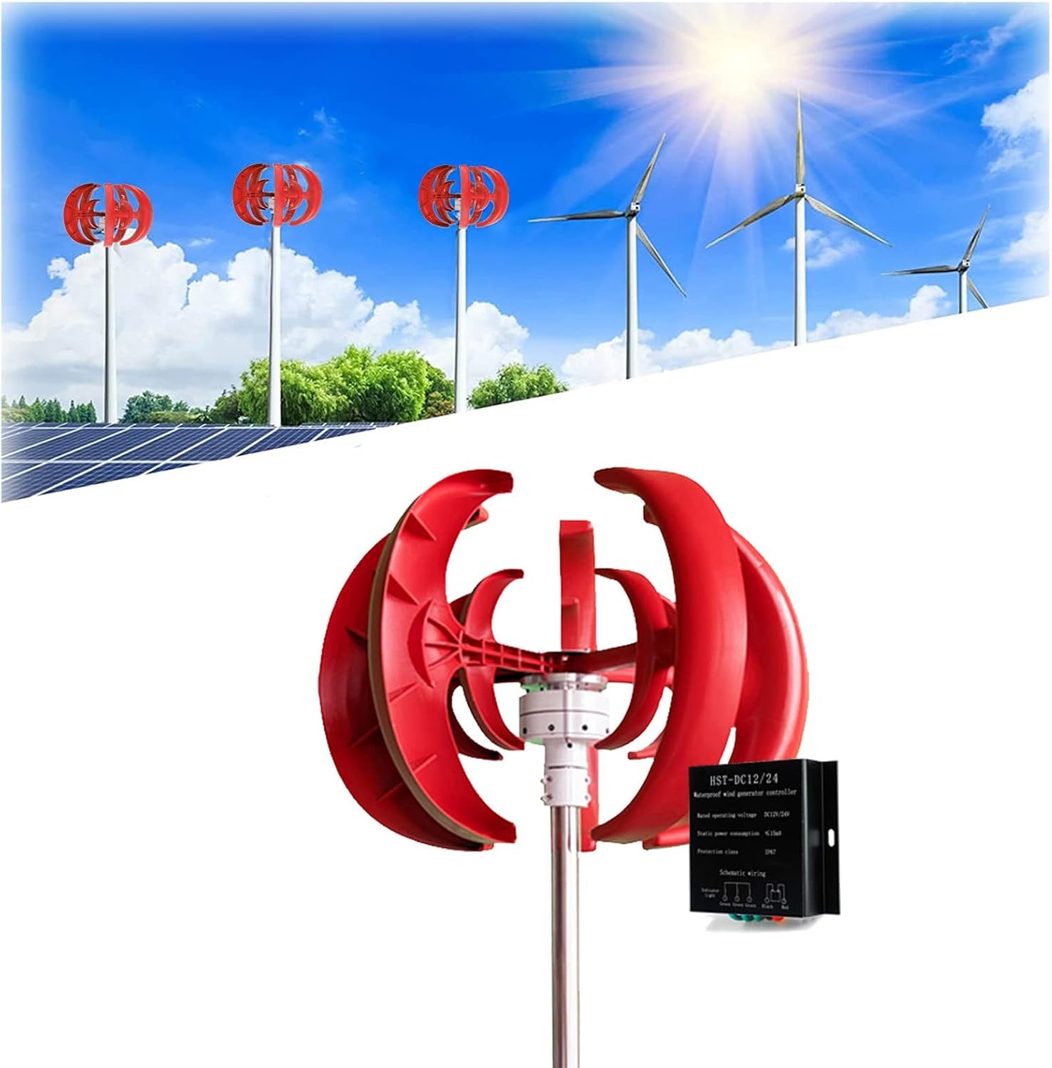 Wind Turbine Generator Lantern Wind Turbine Generator W/Controller 600W 12V 5 Blades Suitable for Garden Outdoor Lighting Power Generation