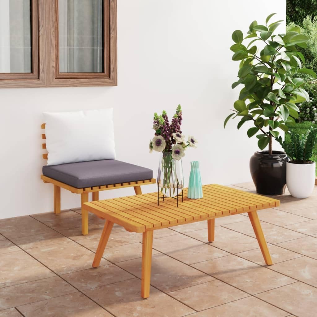 2 Piece Patio Lounge Set with Cushions Solid Acacia Wood, Conversation Sets