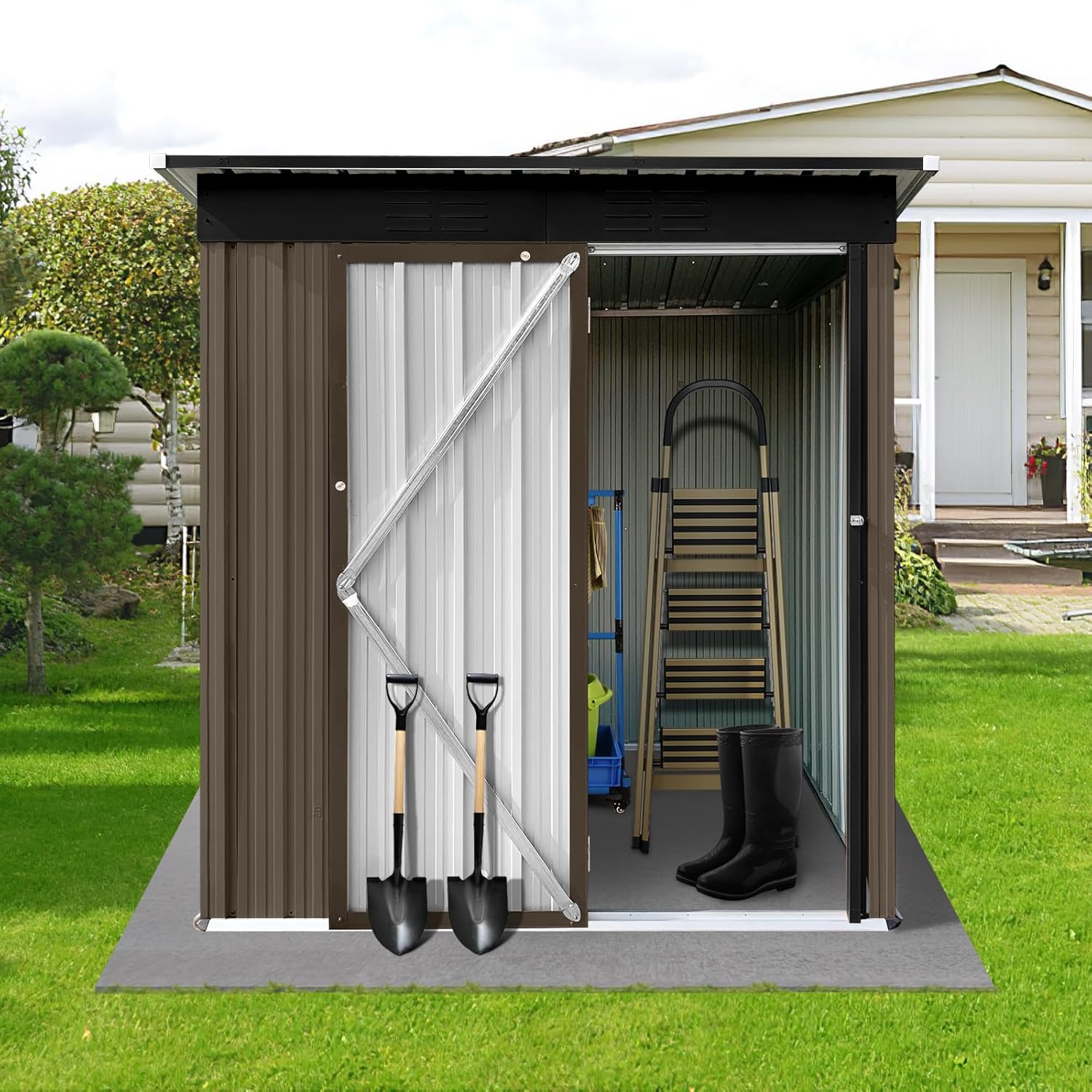 5 x 4 FT Outdoor Storage Shed Lockable Metal Garden Shed Steel Anti-Corrosion Storage House Storage shed with Single Lockable Door for Garden Backyard Patio Outdoor