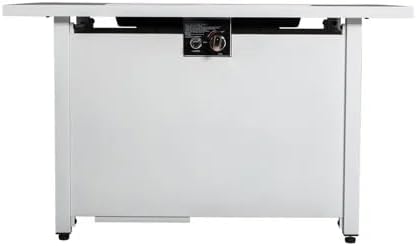 43 Inches Rectangular Fire Pit with Smoked Glass & White Metal Frame – Modern Outdoor Patio Heater for Backyard, Deck (1 Doors)