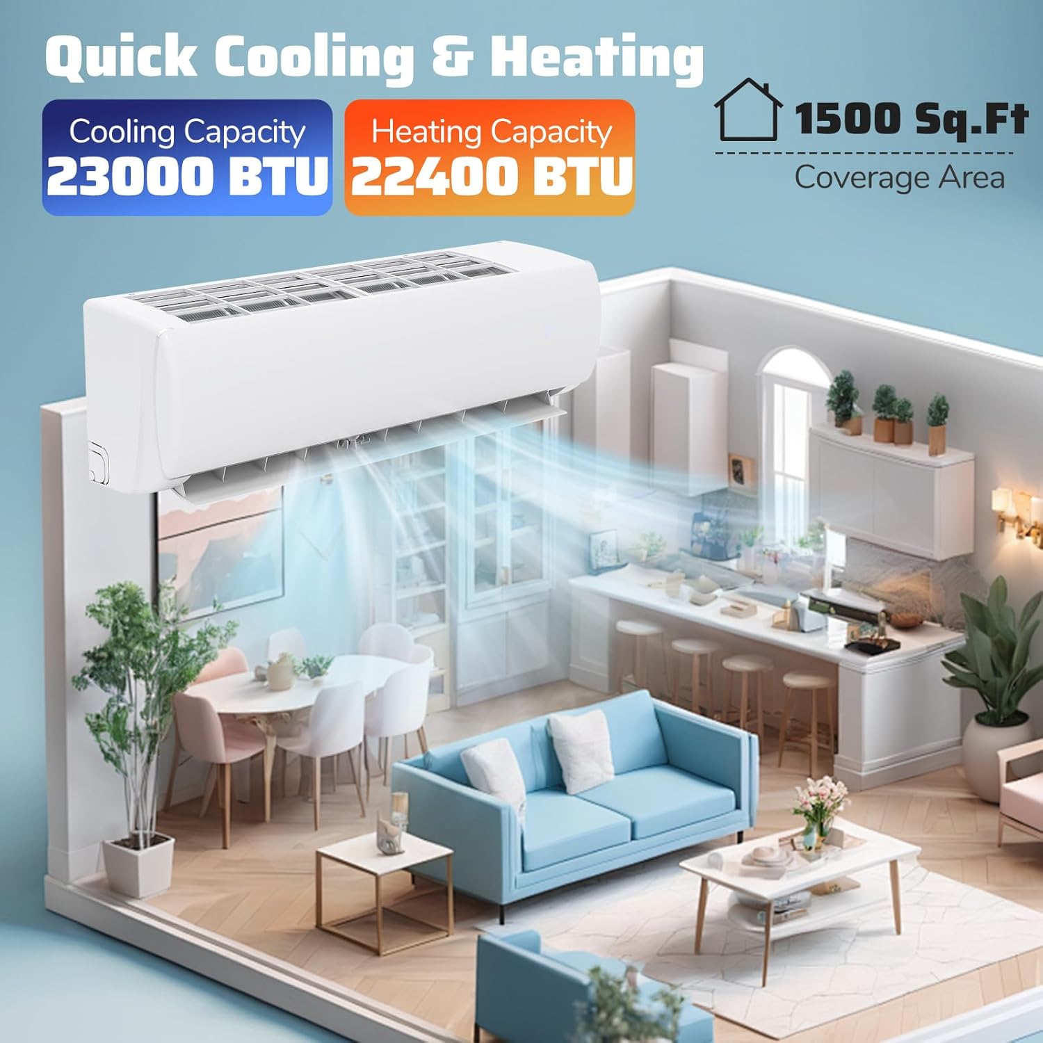 DORTALA 23000 BTU Mini Split Air Conditioner, 17 SEER2 208-230V Wifi Enabled Ductless Inverter Wall AC Unit & Heater with Remote, Installation Kit, Pre-Charged Heat Pump System for Alexa