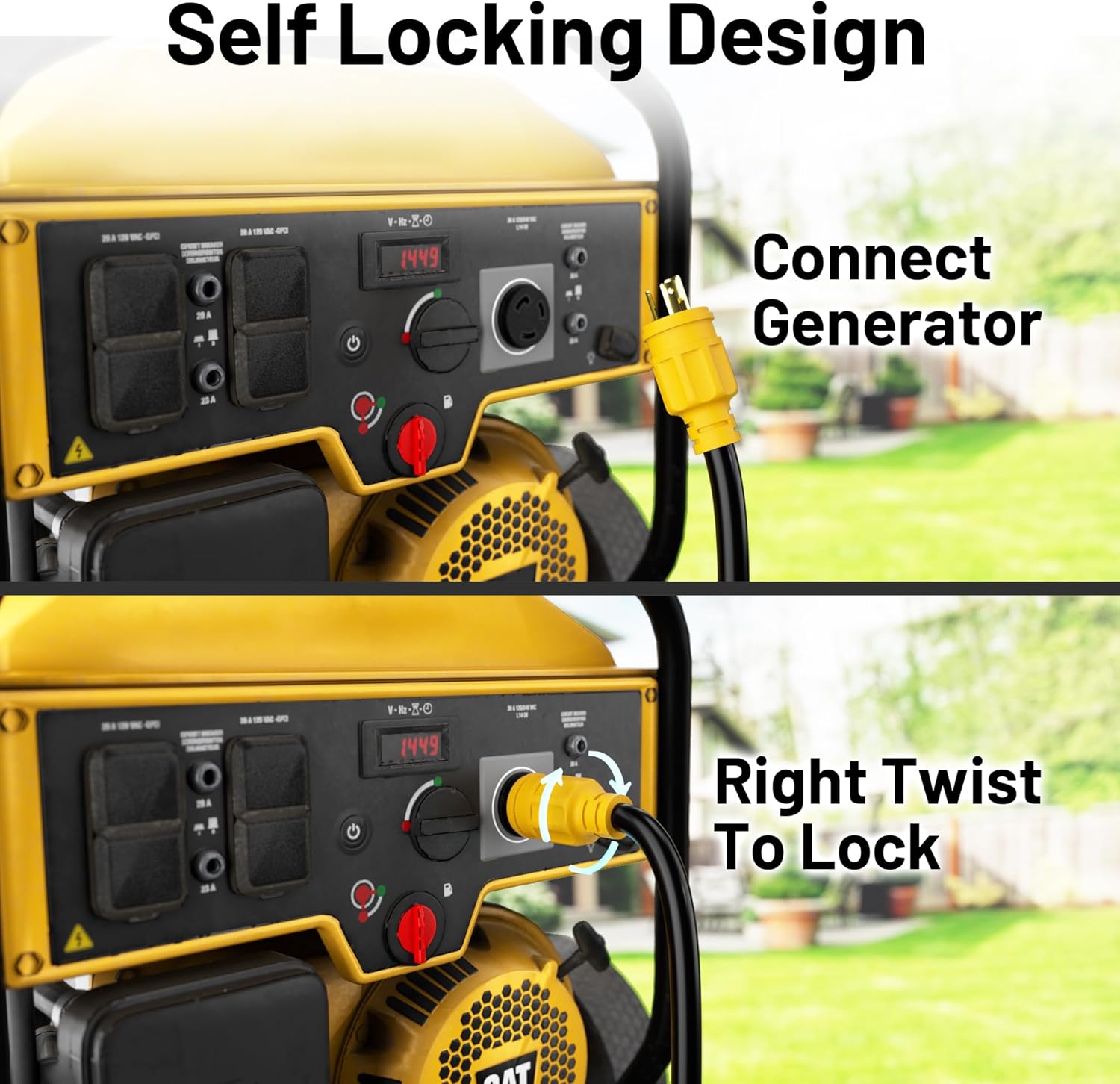 30 Amp Generator Extension Cord 4 Prong 25FT, NEMA L14-30P/L14-30R 10 Gauge Extension Cord Twist Lock Generator Power Cord Heavy Duty, STW 125/250V 7500W, Yellow ETL Listed