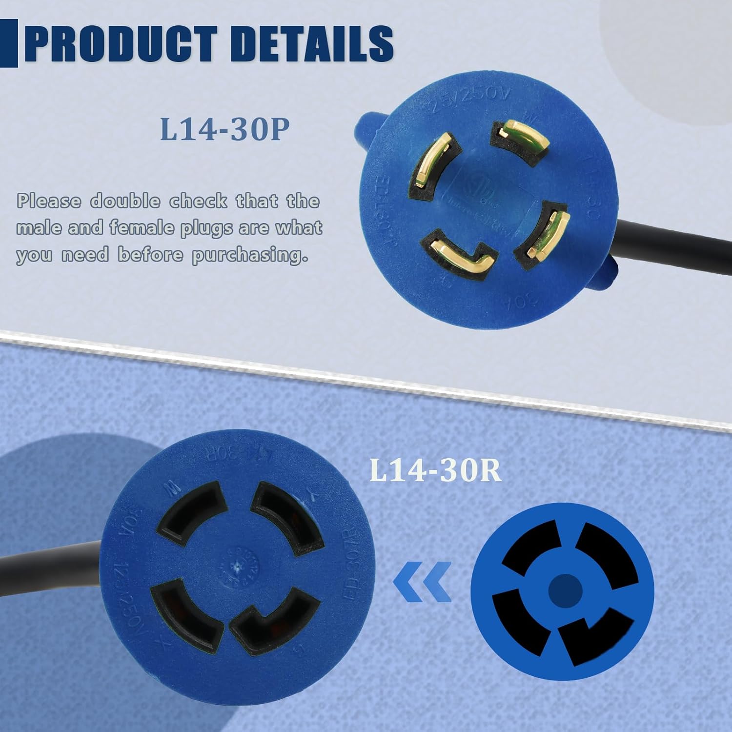 30 Amp Generator Cord and Power Inlet Box, 35 Ft SJTW 4X10AWG Generator Power Extension Cord 4 Prong Blue NEMA L14-30P to L14-30R 125V, 7500W Generator Power Inlet Organizer Combo Kit ETL Listed