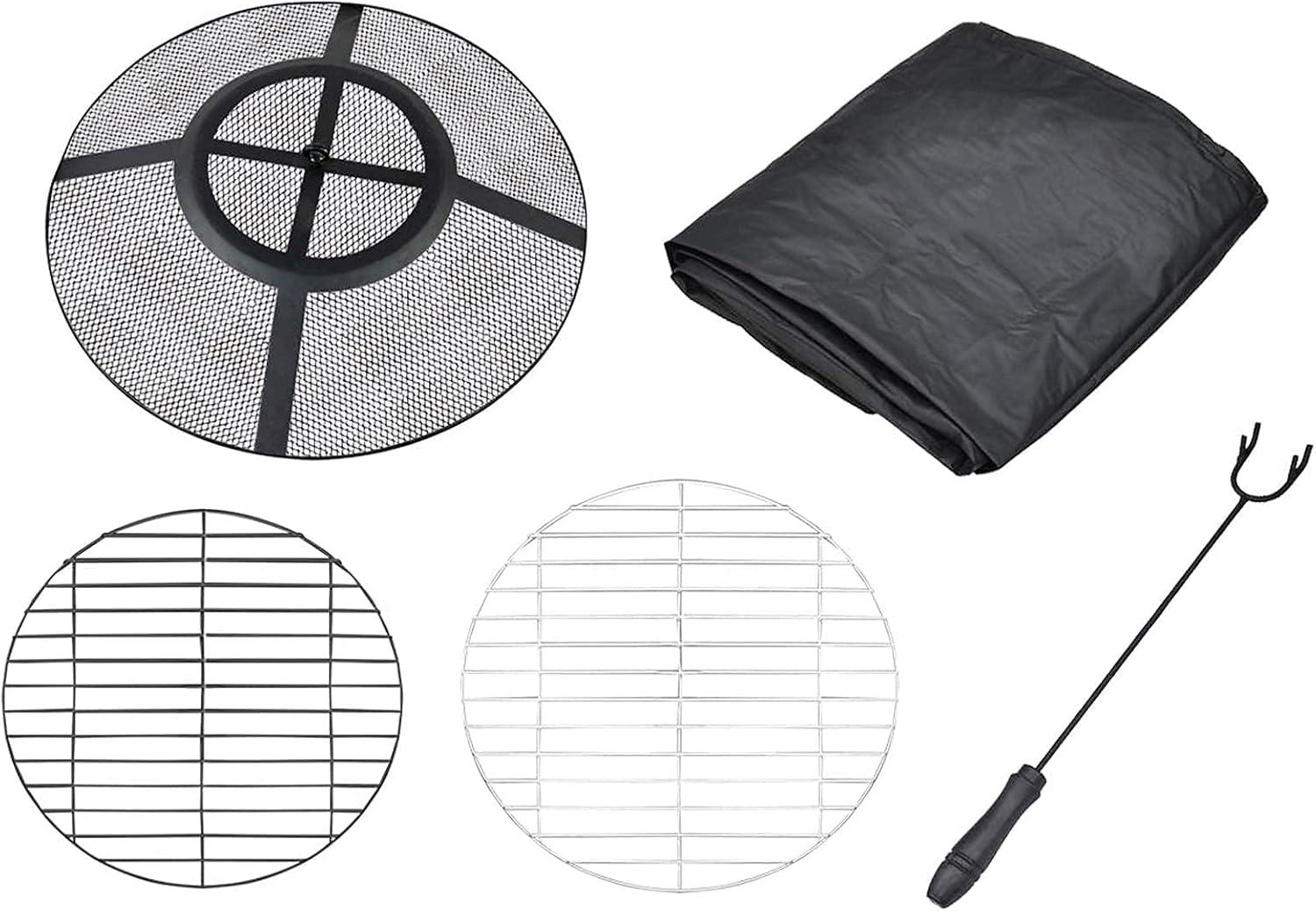 Metal Round Fire Pit with BBQ Grill & Cover - Outdoor Garden Stove Patio Heater/Charcoal Barbeque/Ice Pit, Smoke Grill Table Tabletop Grill