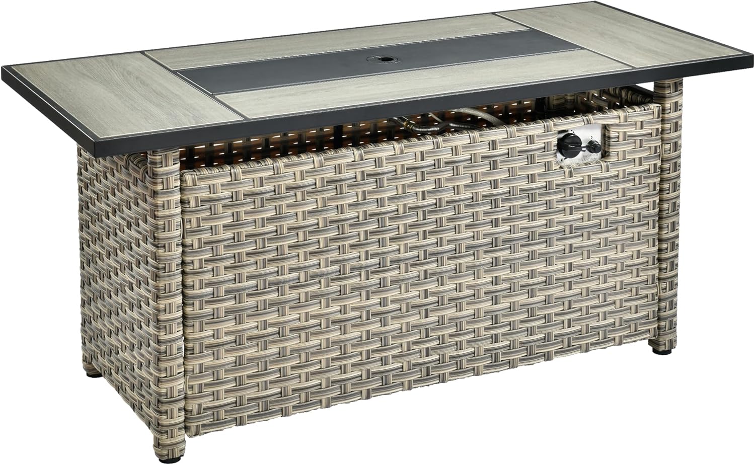 OVIOS 54 Inch Outdoor Patio Fire Pit Table, 50,000 BTU Heater PE Rattan Propane Firepits with Ceramic Tabletop, Waterproof Cover, Lid and Lava Rock, Rectangular, Mixed Color