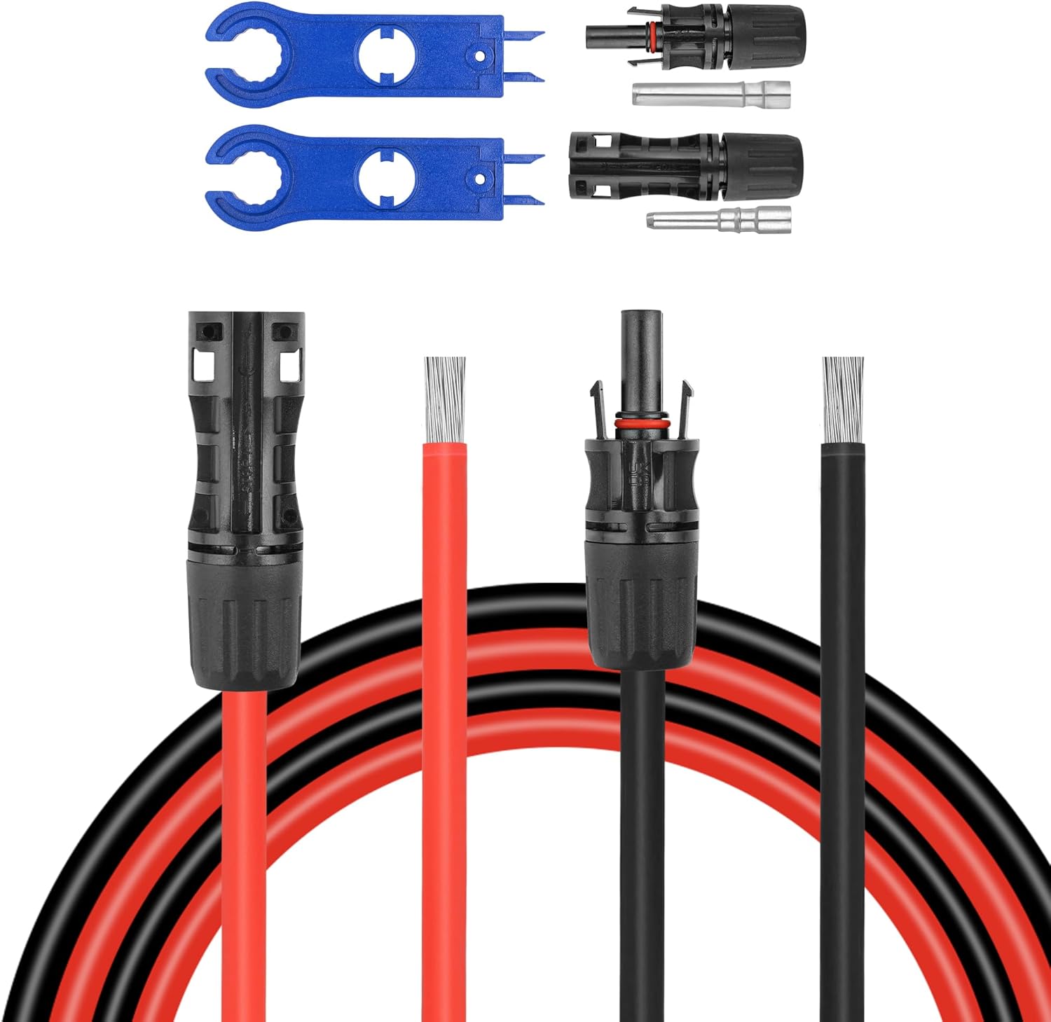 35 FEET 8AWG Solar Panel Extension Cable,8 Gauge Extension Cord, Solar Panel Wire with Extra Fair of Female and Male Quick Connectors Solar Adapter for RV, Off-Grid Systems (35FT Red + 35FT Black)
