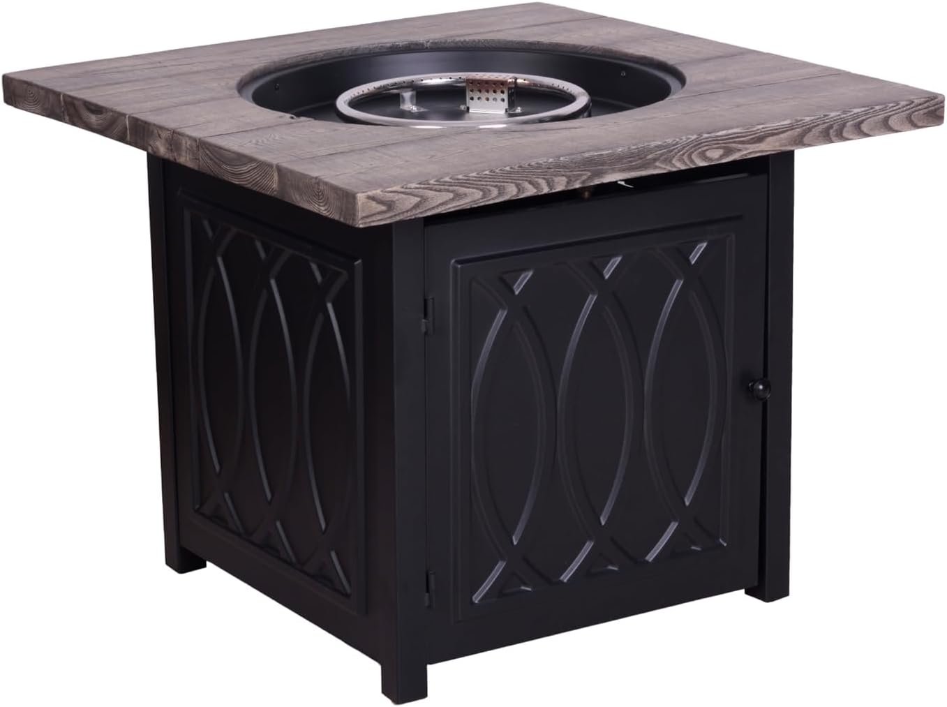 Faux Woodgrain Table top and Steel Base Propane Outdoor Fire Pit Table with Lid