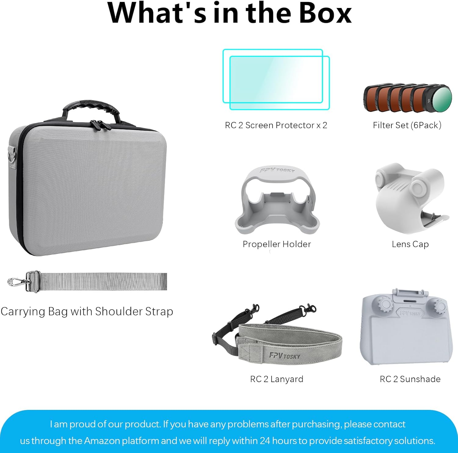 FPVtosky Mini 4 Pro Accessories Bundle - 7-IN-1 Kit, Carrying Case, ND Filter Set, RC2 Sunshade, Lanyard, Lens Cap, Screen Protector, Propeller Holder for DJI Mini 4