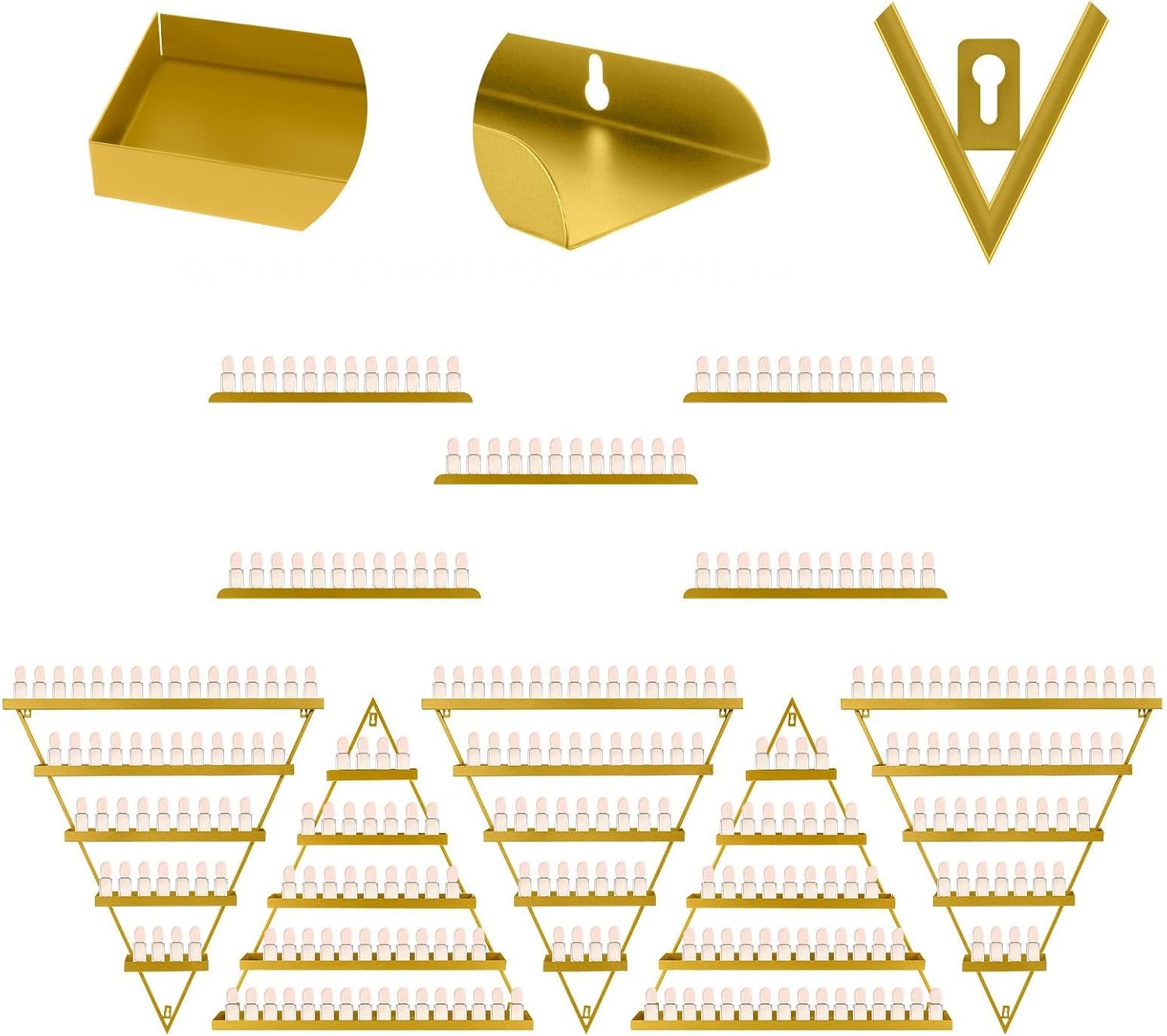 Gold Wall Mount Nail Polish Rack, Triangular Nail Polish Storage Organizer, 5-Tier Metal Display Shelf for Salon, Home Nail Art Station, Cosmetics, Skin Care Products 10PCS