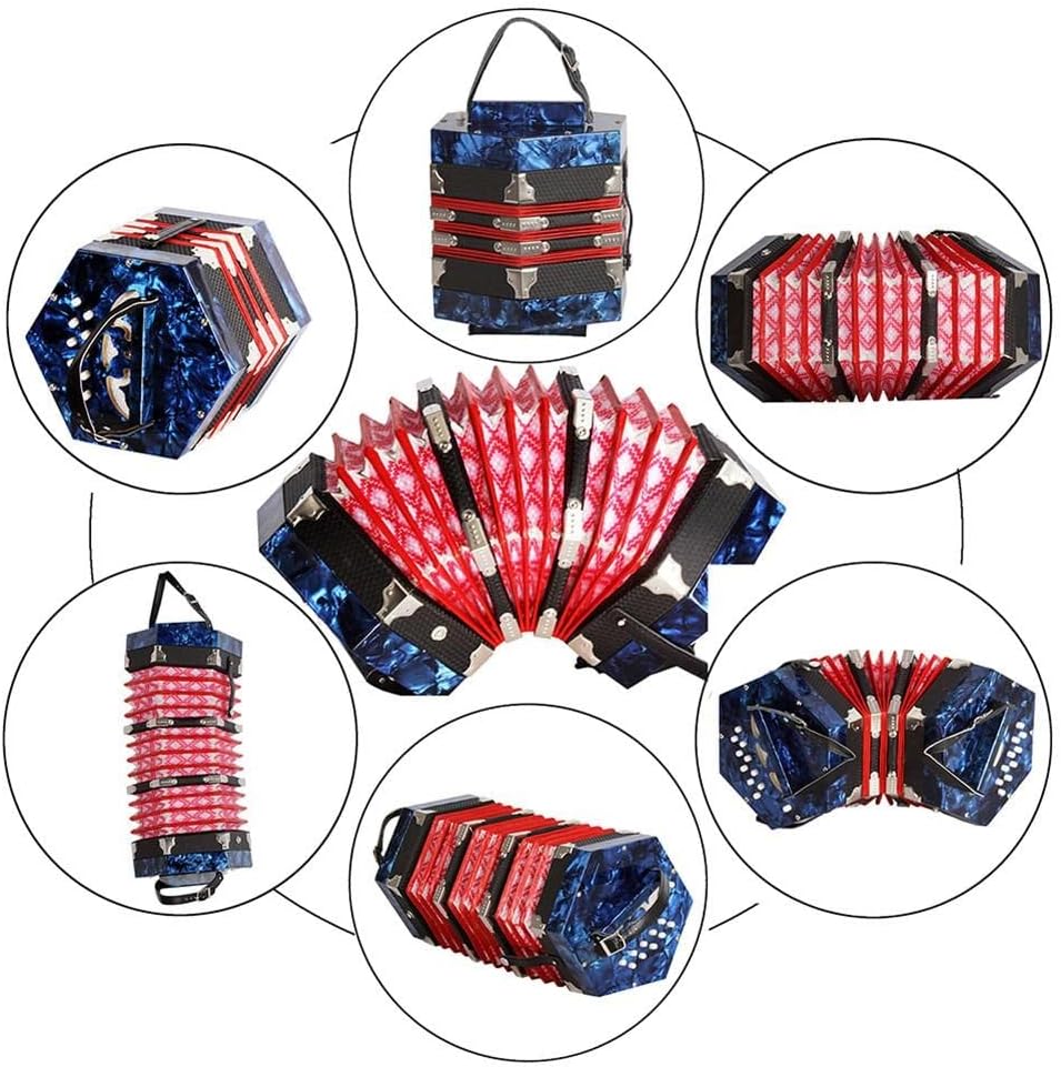 Professional 20 Keys Concertina Accordion, Concertina with Bag, for Adults Instrument Supplies Beginners Students, Fascinating Softer Sound