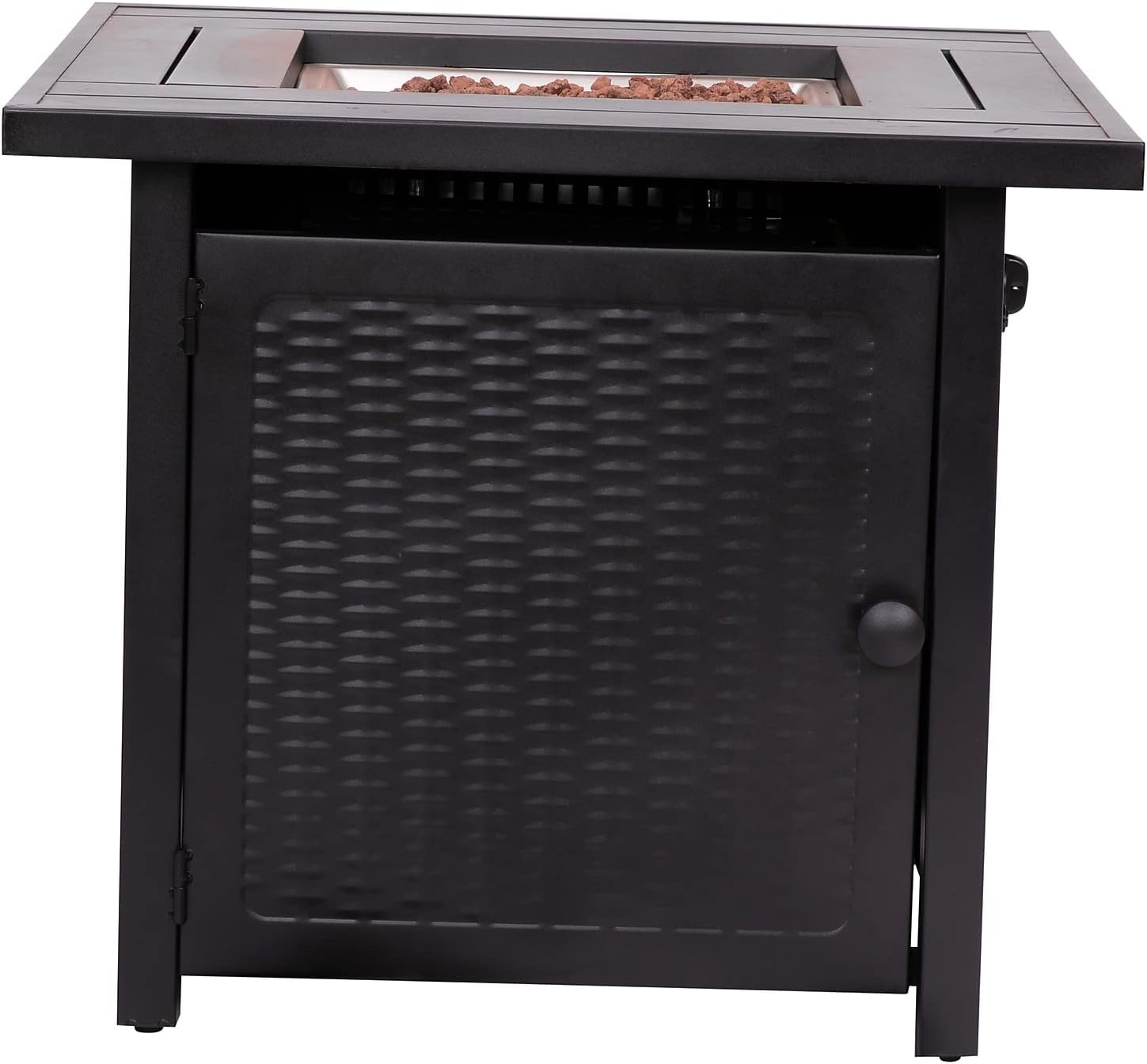 Flash Furniture Olympia 50,000 BTU Outdoor Propane Gas Fire Pit Table - Black Stainless Steel Tabletop and Steel Wicker Detail Base - 28
