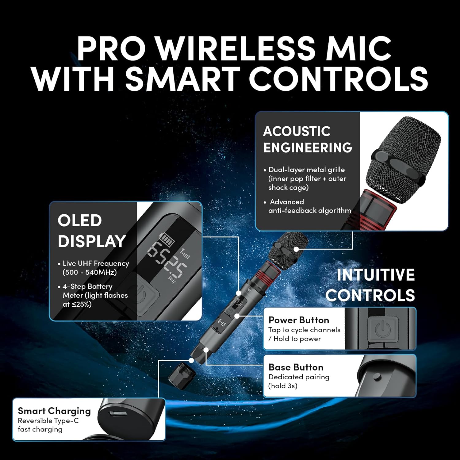 WinBridge K600 200W Portable Bluetooth Party Speaker with 2 Wireless Microphones - IPX4 Waterproof, Karaoke Machine, PA System for Outdoor/Indoor, Big Bass Pro Sound, Voice Amplifier for Teachers