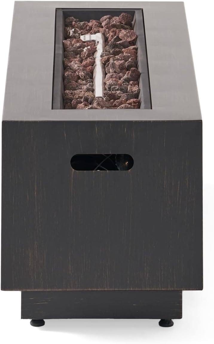 Penau 40 Inch Outdoor Rectangular Iron Propane Fire Pit - 50,000 BTU Heating Power - Dark Grey Finish (Tank Cover Not Included) - Simple Setup, No Assembly Required