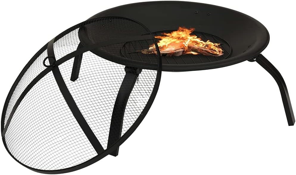Steel 2-in-1 Fire Pit and BBQ with Cooking Grid, Metal Poker and Mesh Cover, Absorbing and Radiating Heat Outdoor Fire Pit Round Fireplace for Garden Patio 22