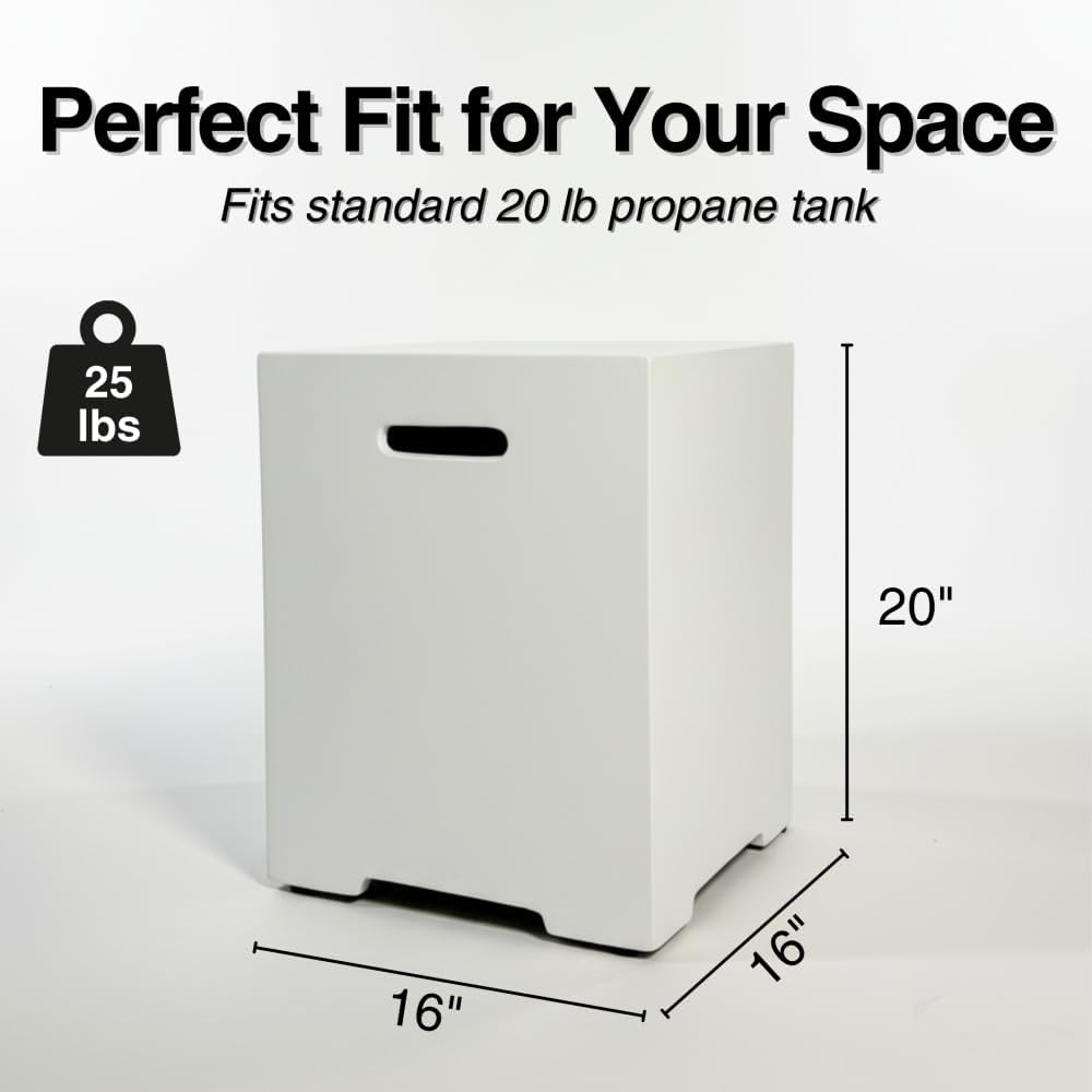 Propane Tank Cover 16 Inch, 20 LB Outdoor Tank Storage Hideaway Table for Gas Fire Pits, Side Table, White
