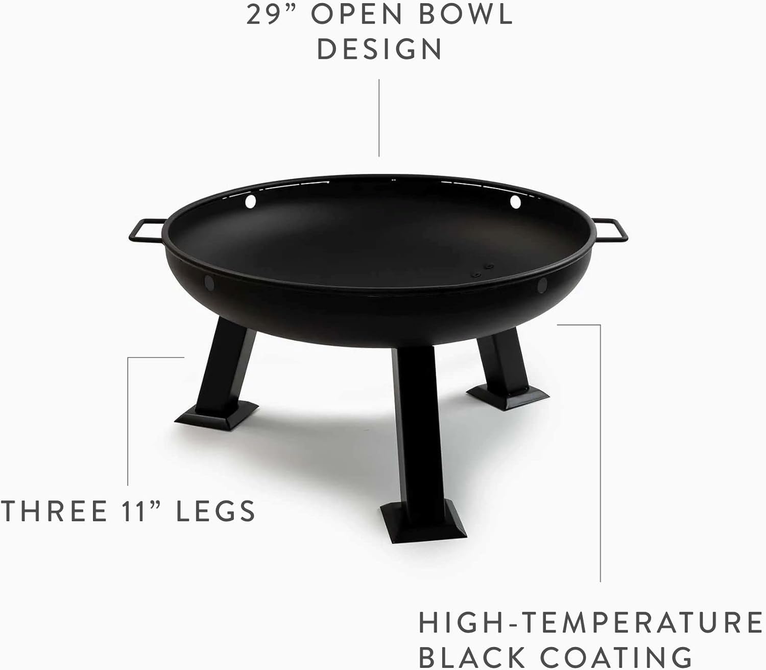 Barebones Fire Pit Grill - Campground Grill for Outdoor Cooking, Heavy Duty Steel Fire Pit with High-Temperature Black Coating, Black, Round