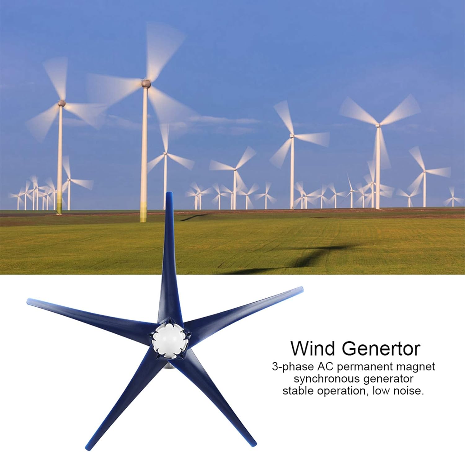 Wind Turbine Generator, 1600W 5 Blade Small Wind Turbine for Industrial Energy Equipment(12V-Blue),Dynamo
