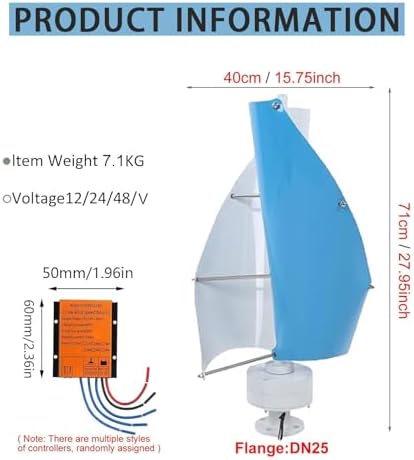 14000W Vertical Wind Turbine Generator Kit - 12V/24V/48V, 2 Blades, Permanent Magnet, 42.65ft/s, Ideal for Mobile Homes & Cabins (Green, 12V)