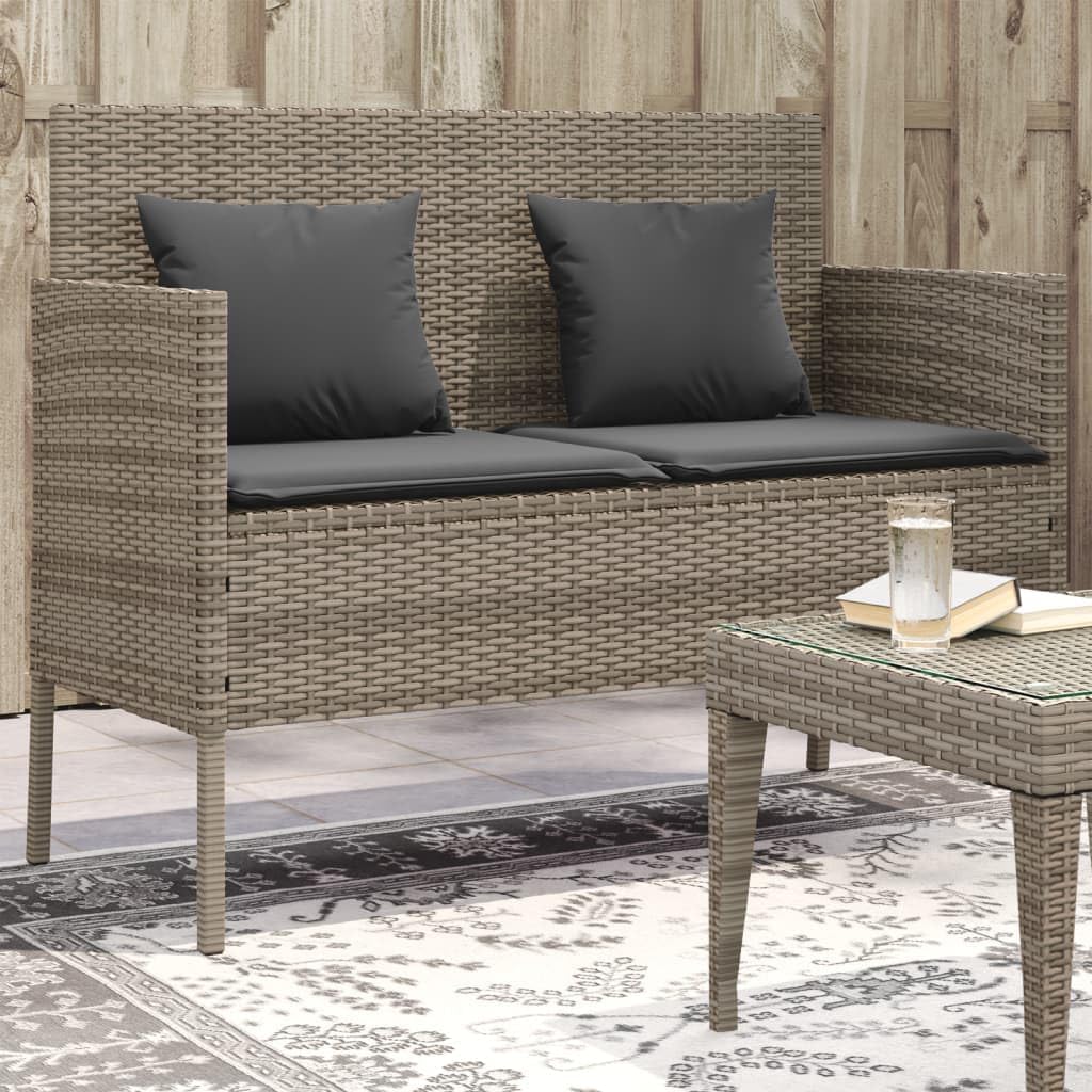 Patio Benches Patio Bench with Cushions Gray Poly Rattan,Outdoor Storage Bench with WaterResistant Bag and Thick Cushions for Garden Organization Outdoor Furniture & Accessories