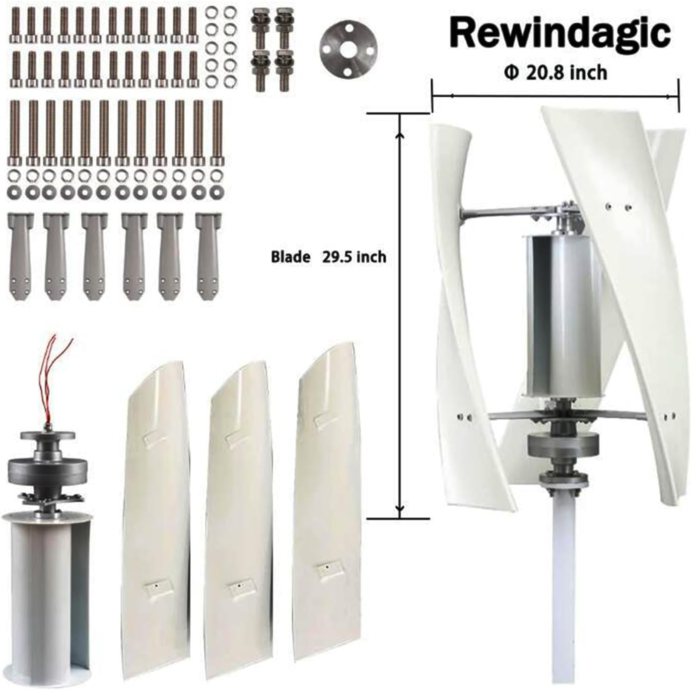 10000W for Home Wind Turbine,Wind Generator Vertical Axis Maglev High Voltage 12V-48V with Hybrid Controller(White)