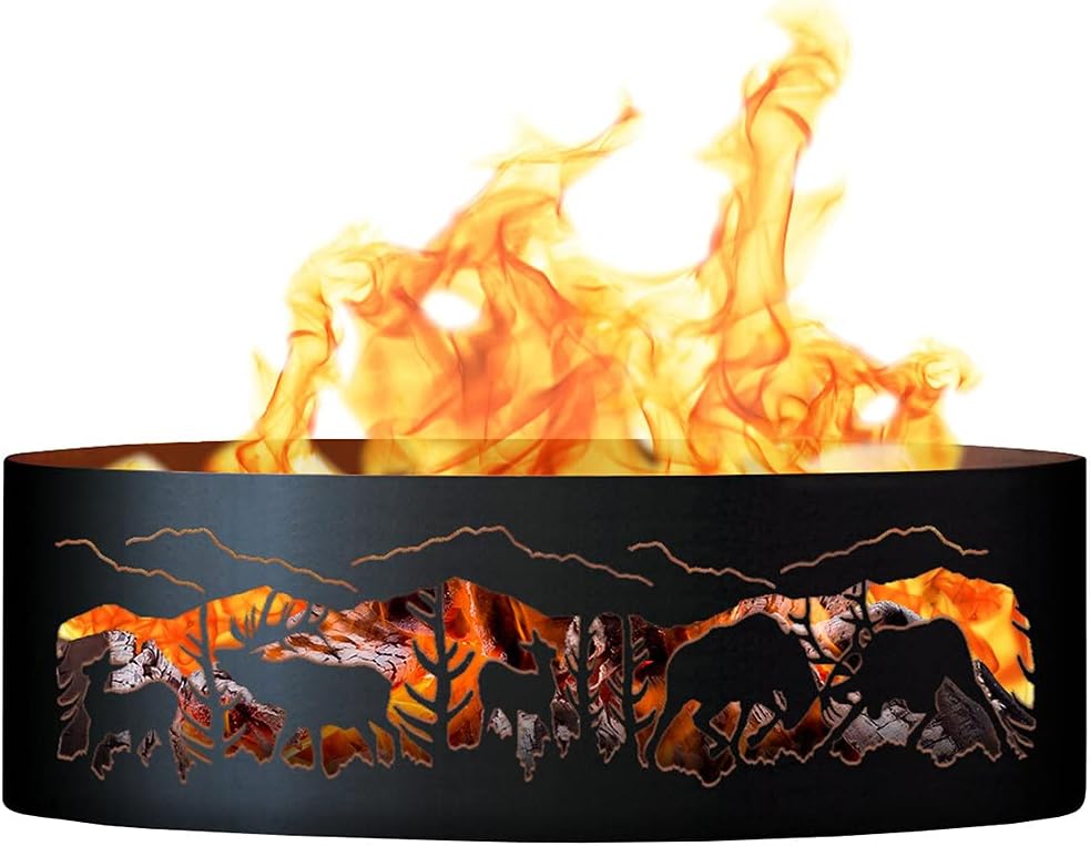 PD Metals FER00648 Fighting Elk Unpainted 12 in. Tall 48 in. Diameter Outdoor Fire Ring - 48 x 48 x 12 in. - Rustic Black Color