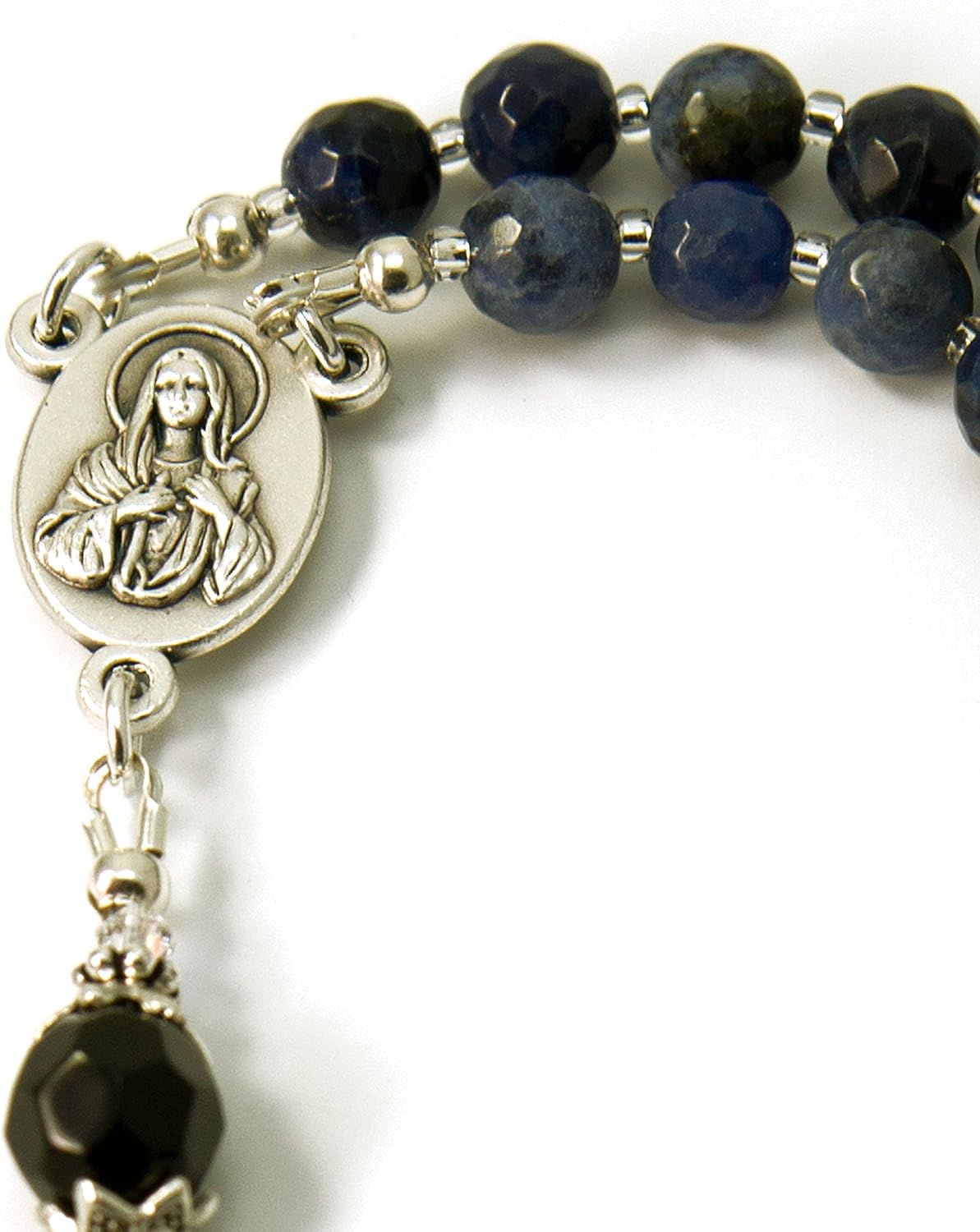Prayer Beads Saint Benedict Sodalite Gemstone Catholic Rosary with Blessed with Anointing Oil (Not a Necklace)