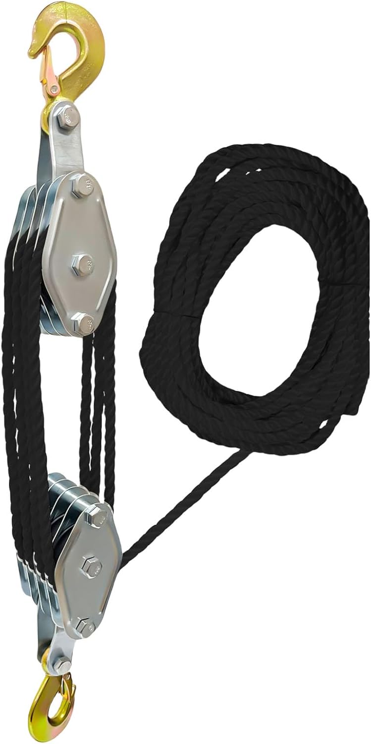 Block and Tackle Rope Pulley Hoist Lifting Power Multifunctional Heavy Duty Pulley Tool Metal Sheave with 1100/2200Lbs